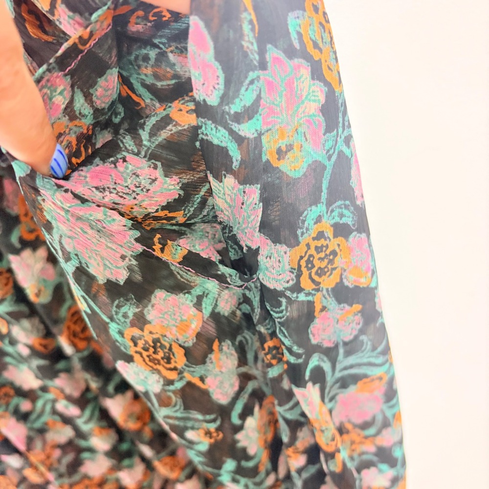 Free People See It Through Floral Long Sleeve Maxi Dress Black Combo Small - Picture 6 of 9